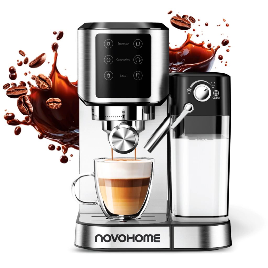CAFETERA ELÉCTRICA NOVOHOME COFFEE MAKER SILVER/BLACK 1350W 1 LITRO 20BAR